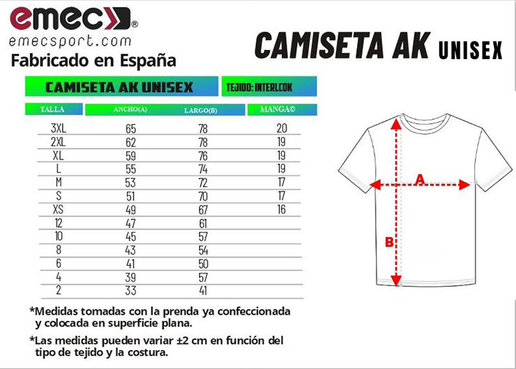 Referencia Tallaje Camiseta entrenamiento